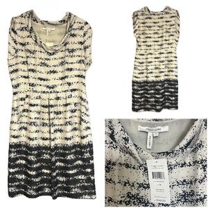 NWT Max & Cleo Cream Black Shift Dress Pleated Pockets Size 14